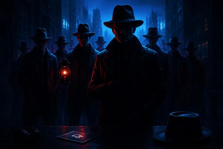 Игра «Мафия» онлайн: силуэты в шляпах на ночной городской улице